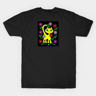 Yellow Kitty Cat with Flowers T-Shirt